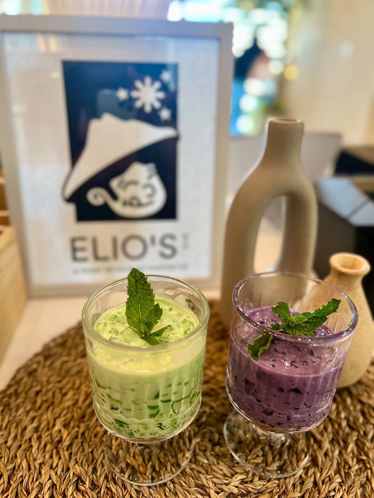 Buko pandan and ube tapioca desserts