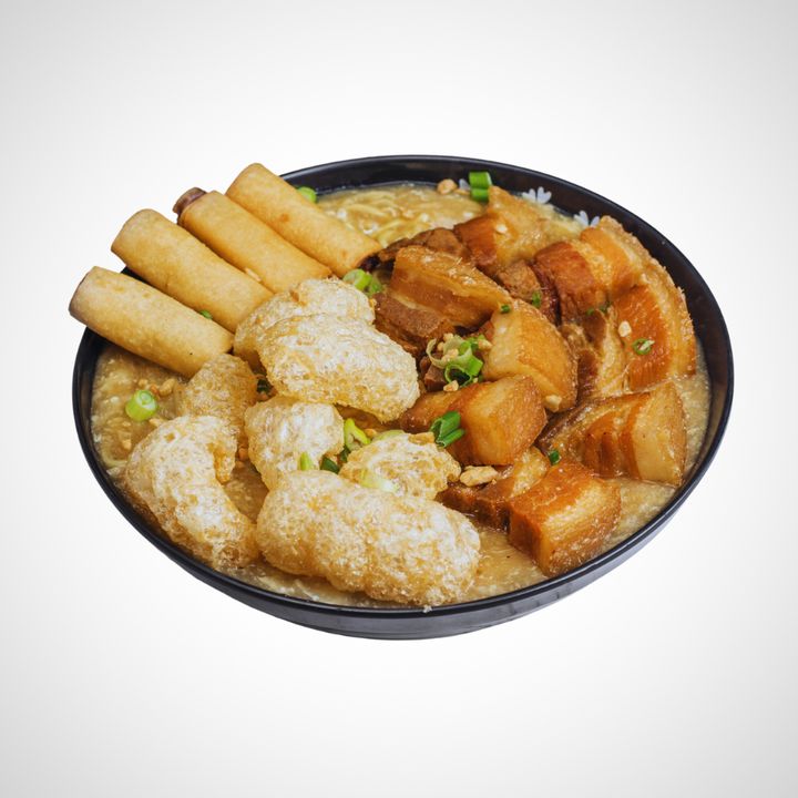 Lomi special with chicharon and lechon kawali